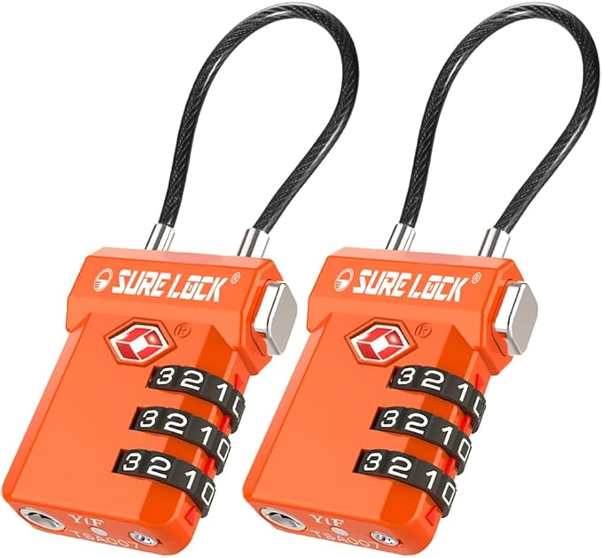 SURE LOCK TSA Approved Luggage Locks with Open Alert Indicator, 3 Digit Combination Cable Travel Lock for Suitcase, Backpack, Gym Locker, Toolbox, Carry On & Travel Bag