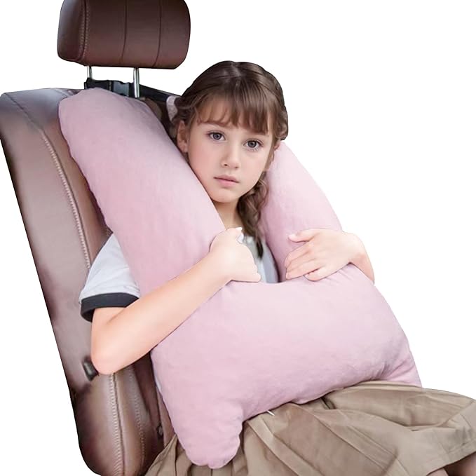 1 MIDDLE ONE Car Pillow for Kids, Memory Foam Travel Pillow for Car and Adults, Kid Travel Pillows for Sleeping on Road Trip, Small Body Pillow for Kids (Pink)