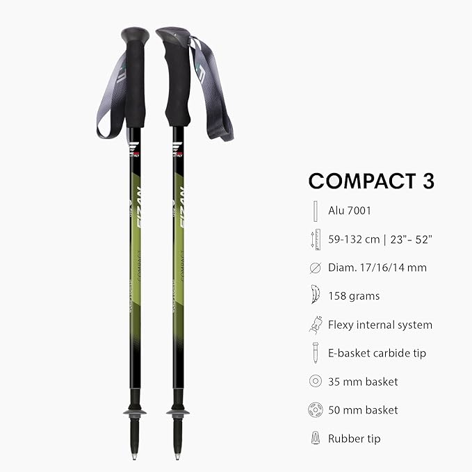 Fizan Compact 3 Trekking Poles – 5.6 oz Ultralight, Backpacking, Thru Hiking Poles, Adjustable, Collapsible, Customized Fit, EVA Grips, Aluminum Walking Sticks (Compact 3)