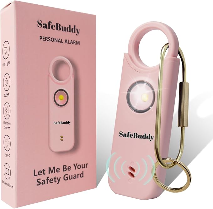 Personal Alarm for Women, Men, Kids, Elderly, Self Defense - Designed by Women 140DB Extra Speakers Alarm with Strobe Light, Rechargeable, Safety Alarms and Premium Keychain (Pale Pink)