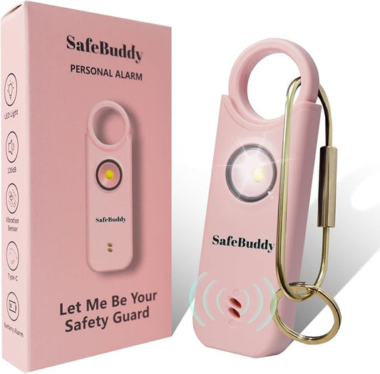 Personal Alarm for Women, Men, Kids, Elderly, Self Defense - Designed by Women 140DB Extra Speakers Alarm with Strobe Light, Rechargeable, Safety Alarms and Premium Keychain (Pale Pink)