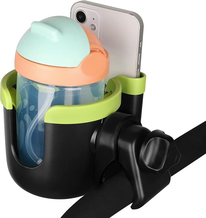 Accmor Stroller Cup Holder with Phone Holder, Bike Cup Holder, Universal Cup Holder for Uppababy Nuna Doona Strollers, 2-in-1 Cup Holder for Walker, Wheelchair, Scooter