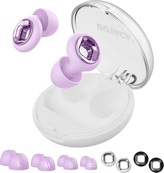 Ear Plugs for Sleeping Noise Cancelling, 45dB Reusable Earplugs for Noise Reduction, Hearing Protection Ear Plugs with 8 Ear Tips, Soft Silicone Earplugs for Sleep, Concerts, Snoring, Study (Purple)