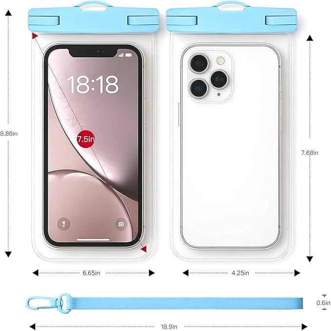 1/2 Pack Waterproof Phone Pouch Compatible with iPhone 17 16 15 Pro Max & Galaxy S24+/S23 7in Waterproof Phone Case, IPX8 Beach Travel Must Haves, Beach Essentials, Pink and Blue, 2 Pack