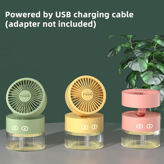 Personal Cooling Fan and Small Air Humidifier 350ml with LED Night Light, Desktop USB Charging 3 in 1 for Office and Small Room, No Battery, Green