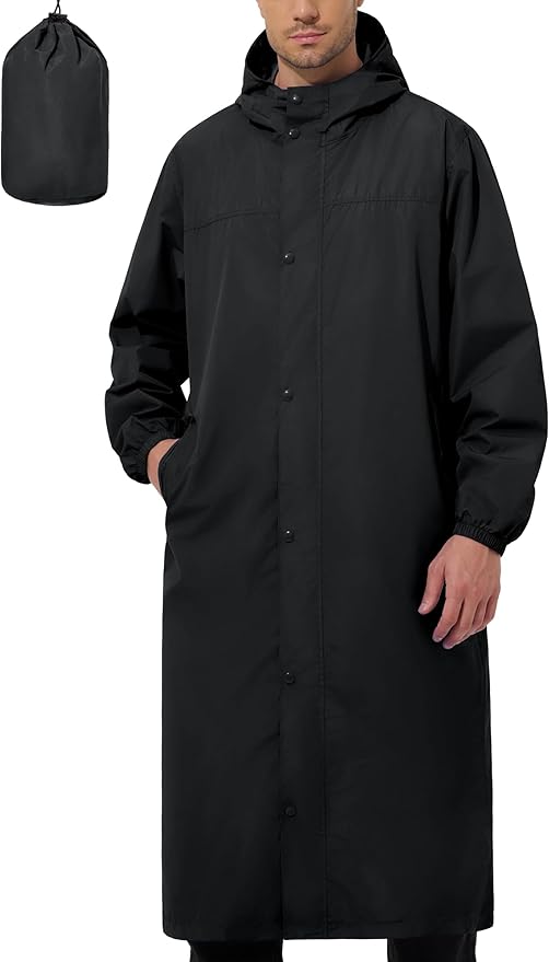 UIQUR Men's Rain Jacket Lightweight Long Raincoat Hood Rain Poncho Waterproof Windbreaker Cycling Running Hiking Packable