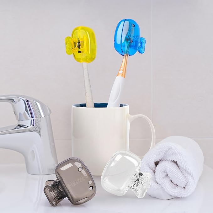 Hxezoc 4 Pack Travel Toothbrush Head Covers Portable Toothbrush Protector Cap Brush Pod Case Protective Plastic Clip for Household Travel, Camping, Bathroom, School, Business