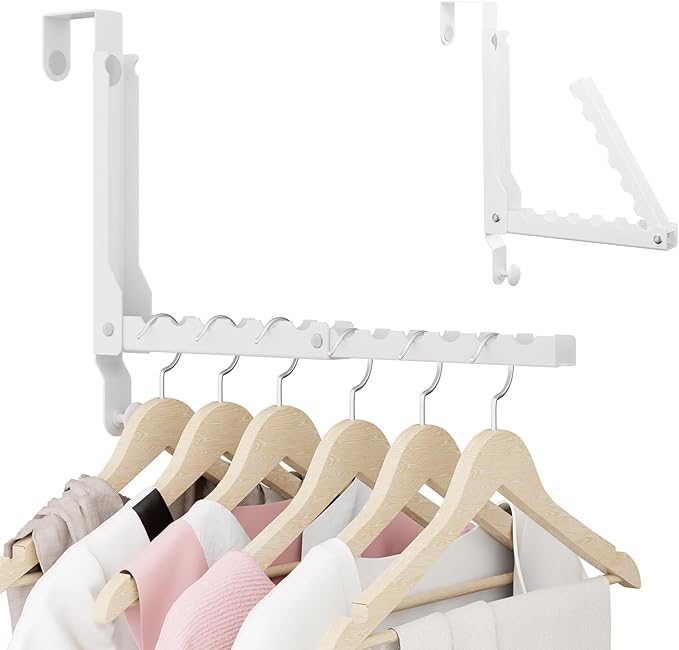 BAKON Heavy Duty Over the Door Hooks with 10 Ridges,Compact Double Folding Over the Door Hanger for Bathroom Bedroom Laundry, Over Door Drying Rack, Space Saving Over Door Hanger, Rustproof (1, White)