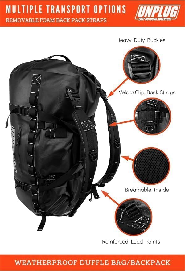 UNPLUG Ultimate Adventure | 1680D Heavy Duty Waterproof Bag | Large Travel Bag which can be Used for Camping, Motorcycling, Boating, or Hunting| 65L BLACKOPS