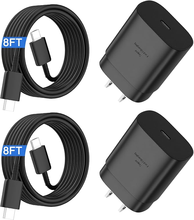 Super Fast Charger Type C,25W USB C Fast Wall Charger Block &8FT Super Long Fast Charging Cable Cord for Samsung Galaxy S26/S25/S25 Ultra/S25+/S24/S24 Ultra/S23/S22/S22 Ultra/S22+/S21/Plus/S20/Note 20