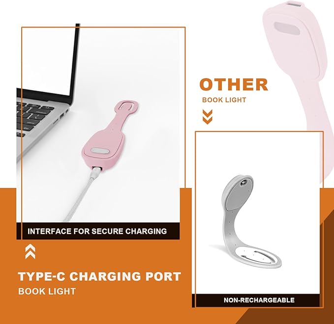 Rechargeable Kids Book Light, Cute Bookmark Reading Light for Kids, Dimmable Portable LED Book Light for Reading in Bed, Eye-Caring Bedtime Reading Lamp for Children & Travel, Light Pink