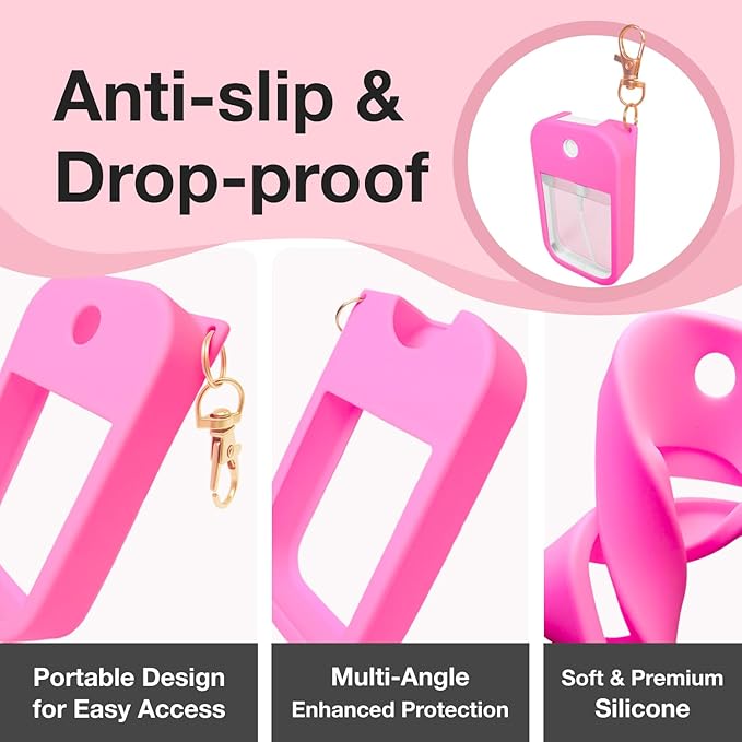 2 PCS Soft Silicone Case for Touchland Power Mist (1FL. OZ./30 mL), Protective and Stylish Case with Keychain Compatible with Touchland Hand Sanitizer Spray (Hot Pink/Blue)