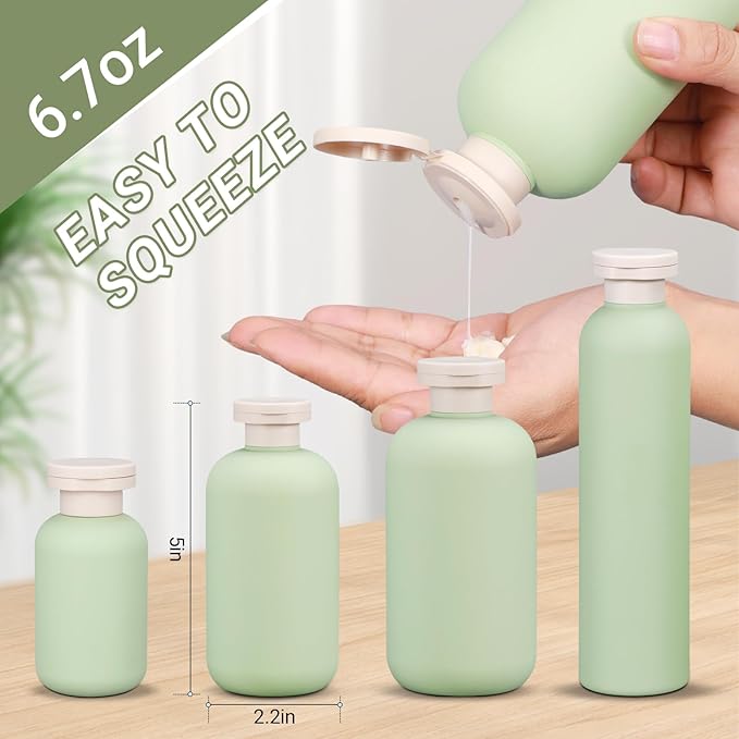 ASEVAT Plastic Leak Proof Travel Bottles for Toiletries, TSA Approved Travel Size Containers, Squeeze Bottles Refillable for Shampoo, Lotion & Body Wash (Blue+Pink+Green, 6.7 oz)