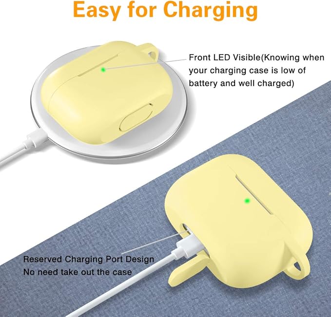Lerobo Compatible with AirPod Pro 2 Case,Shockproof Silicone Protective Case Skin Cover for Airpods Pro Charging Case with Carabiner Front LED Visible,Cream Yellow