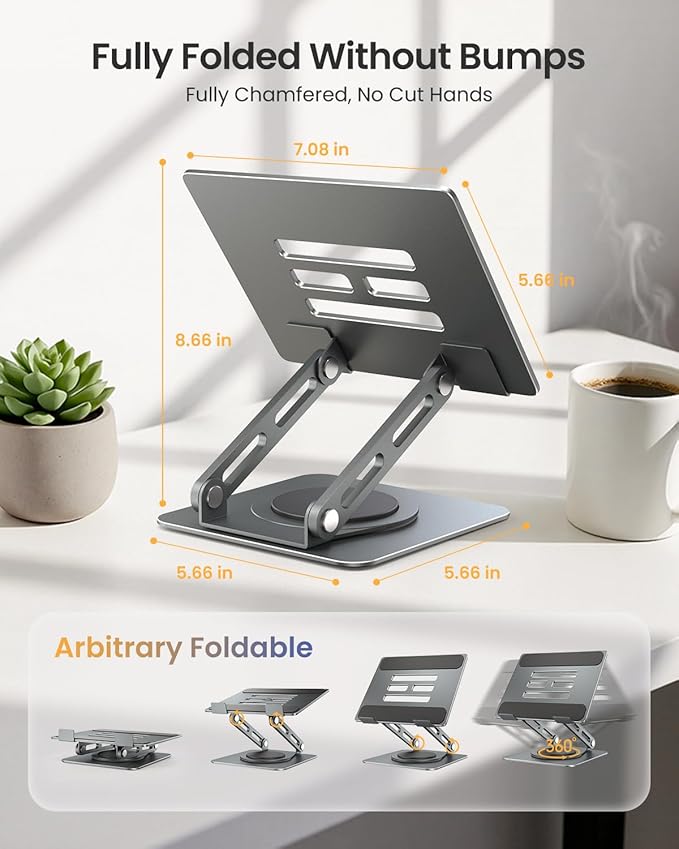 LOXP Metal Tablet Stand, 360 Rotating iPad Stand with Heavy-Duty Base, Tablet Holder Compatible with 4.0-16.9" Device, iPad Pro Air Mini, Kindle, Surface Tablet, Portable Monitors - Gray