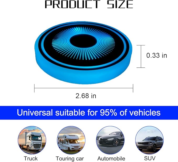 Mandark LED Car Cup Holder Lights, 2PCS Waterproof 7 Colors Changing Vehicle USB Charging Coaster Pad, Auto Interior Atmosphere Lamp Cup Mat Accessories, Universal for SUV Sedan Truck