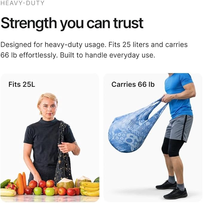 Nanobag Ultralight Heavy Duty Foldable Tote for Women & Men, Reusable Grocery & Travel Bag, Packable Collapsible Compact Market Essential (XL Stars)