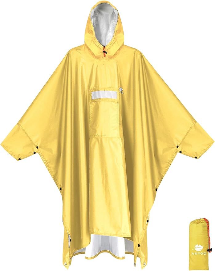 ANYOO Hooded Rain Poncho for Adults Waterproof Lightweight Rain Coat for Men Women Reusable Rain Jacket for Emergency Outdoor
