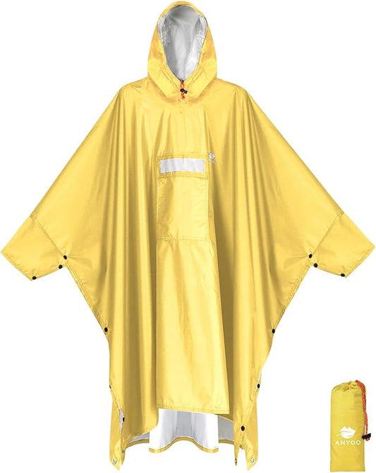ANYOO Hooded Rain Poncho for Adults Waterproof Lightweight Rain Coat for Men Women Reusable Rain Jacket for Emergency Outdoor