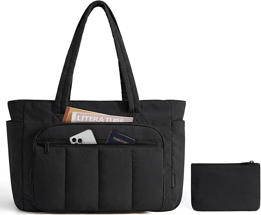 BAGSMART Tote Bag for Women, 2 Set Tote Bag with Zipper, Quilted Nurse Handbags for Work Travel College | 20L Capacity