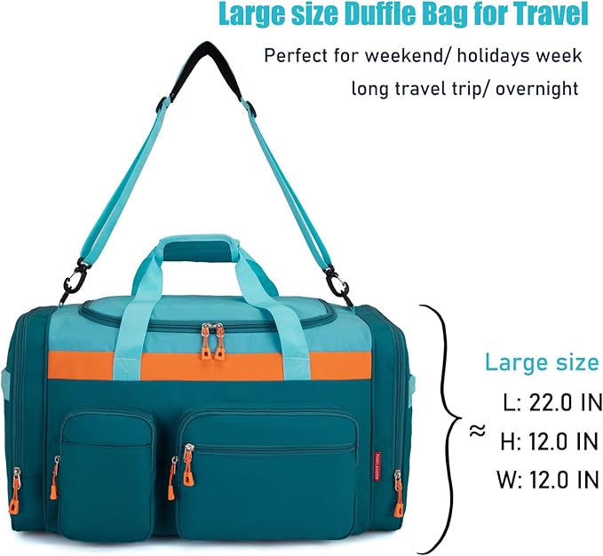 Large Kids Duffle Bag for Travel, Overnight, or Weekender, 22" inch (Teal Blue)