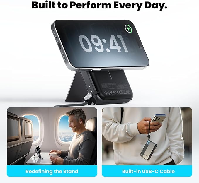 sharge ICEMAG 3 MagSafe Portable Charger, Qi2.2 25W Magnetic Power Bank 10000mAh 35W USB-C Fast Charging, with Active Cooling& Built-in Cable, Transparent RGB Design for iPhone 17/16/15/14 Series