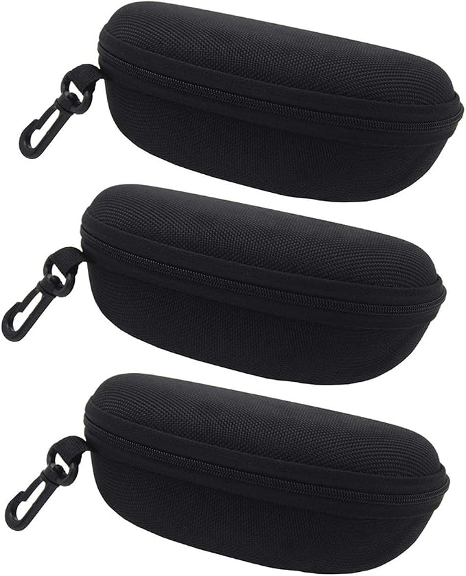 traderplus 3Pcs Hardshell Sunglasses Case/Eyeglasses Box with Zipper and Hook For Men & Women Black