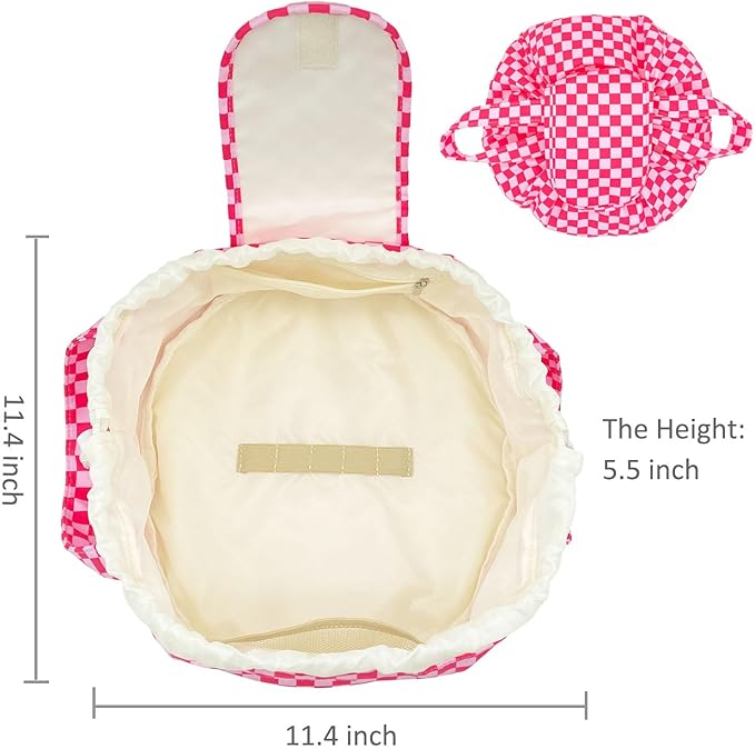 Mrsfox Large Barrel Drawstring Makeup Bag Travel Cosmetic Bag for Women - Portable Make Up Organizer Bag for Skin Care & Toiletries with Brush Holder & Pouch