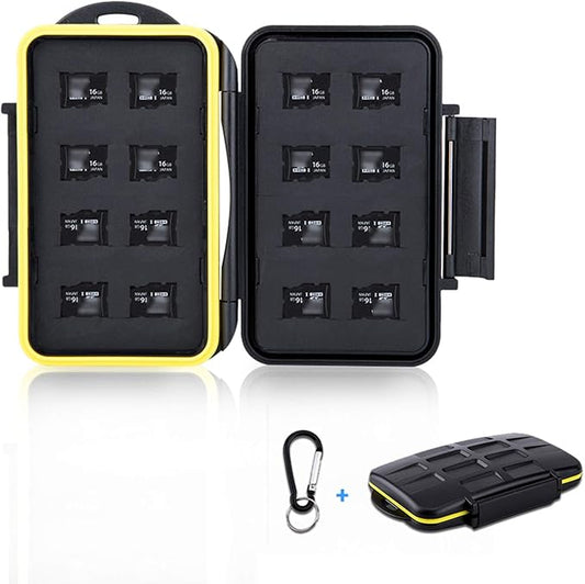 16 Slots Micro SD Card Holder, Micro SD Card Case Micro SD Micro SDHC Micro SDXC Card Storage Micro SD Card Organizer with Carabiner, Water-Resistant Anti-Shock
