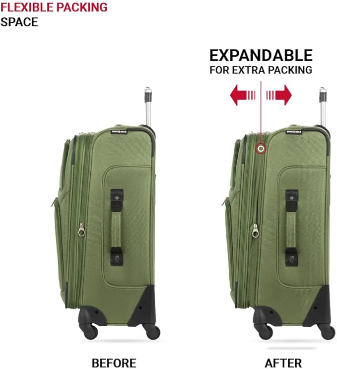 SWISSGEAR Sion Softside Expandable Spinner Luggage Durable Lightweight Travel Suitcase, Evergreen, Checked-Medium