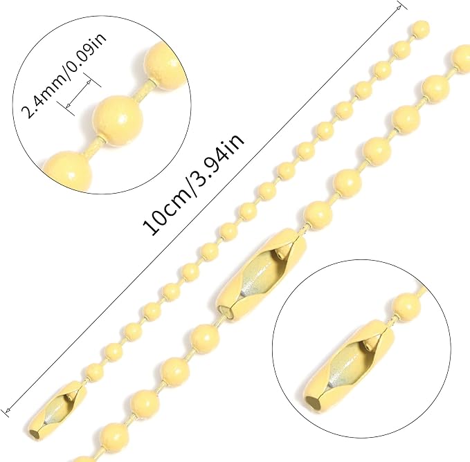 Lemonkey 100Pcs Ball Beads Chains Bulk,Yellow Keychains Rings Metal Chain,4 Inch Dog Tag Metal Small Chains with Connectors for Hanging Decoration
