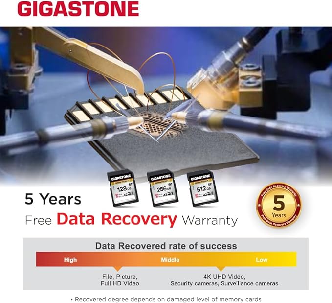 【5-Years Data Recovery】 GIGASTONE 128GB SD Card, 4K Camera Pro MAX, UHS-I A2 4K SDXC Memory Card High Speed 4K UHD Video Compatible with Kodak Digital Camera, with 1 mini case