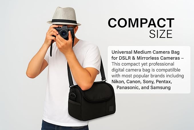 eCostConnection Medium Camera Bag Case – Soft Padded Camera Equipment Bag for DSLR & Mirrorless Cameras, Fits Nikon Canon Sony, Protective Shoulder Carry Bag