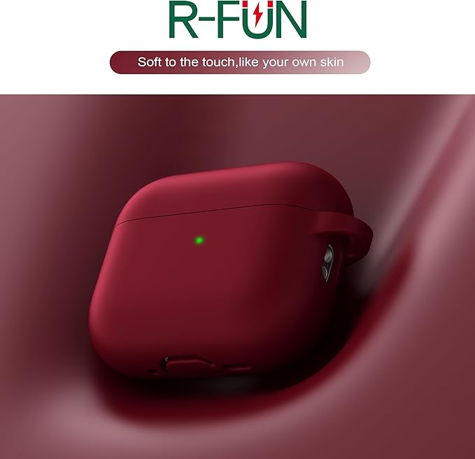 R-fun for AirPods Pro 3 Case (2025), Soft Silicone Protective Case Cover Compatible with Apple AirPods Pro 3rd Generation (USB-C Cable) for Women Men with Cleaning Kit and Keychain, Wine red