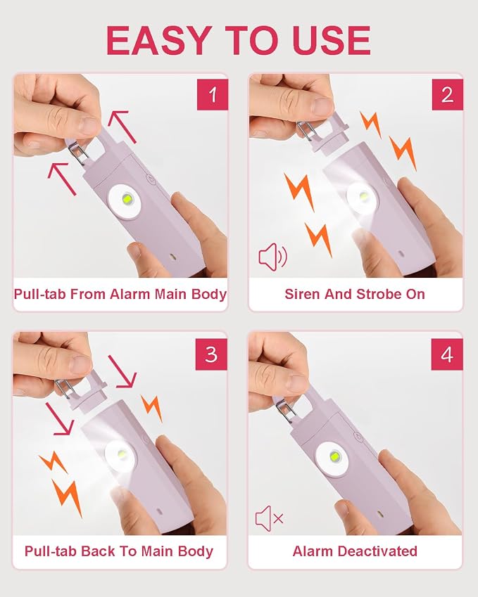 Rechargeable Personal Safety Alarm for Women, 130dB Loud Siren Birdie Sound, Strobe SOS LED Light, USB C Charging, Personal Alarm Keychain for Women