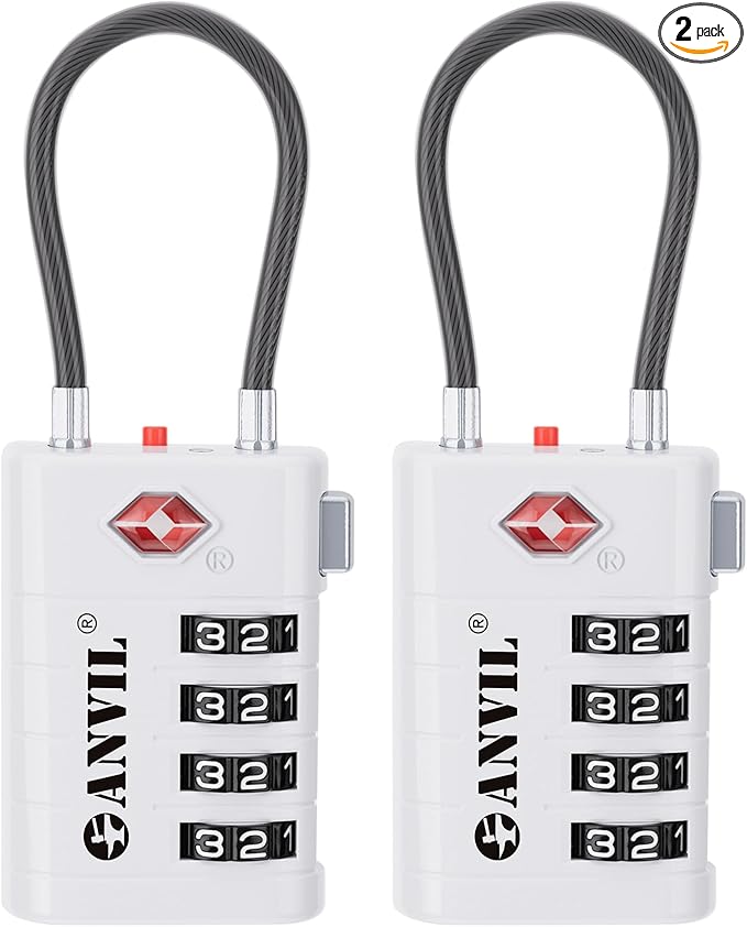 ANVIL TSA Approved Luggage Locks with Search Alert Indicator, 4-Digit Combination Suitcase Lock, Advanced TSA008 Core Heavy Duty Anti-Theft Travel Lock for Double Zippers, Backpacks