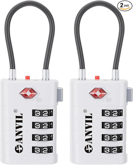 ANVIL TSA Approved Luggage Locks with Search Alert Indicator, 4-Digit Combination Suitcase Lock, Advanced TSA008 Core Heavy Duty Anti-Theft Travel Lock for Double Zippers, Backpacks
