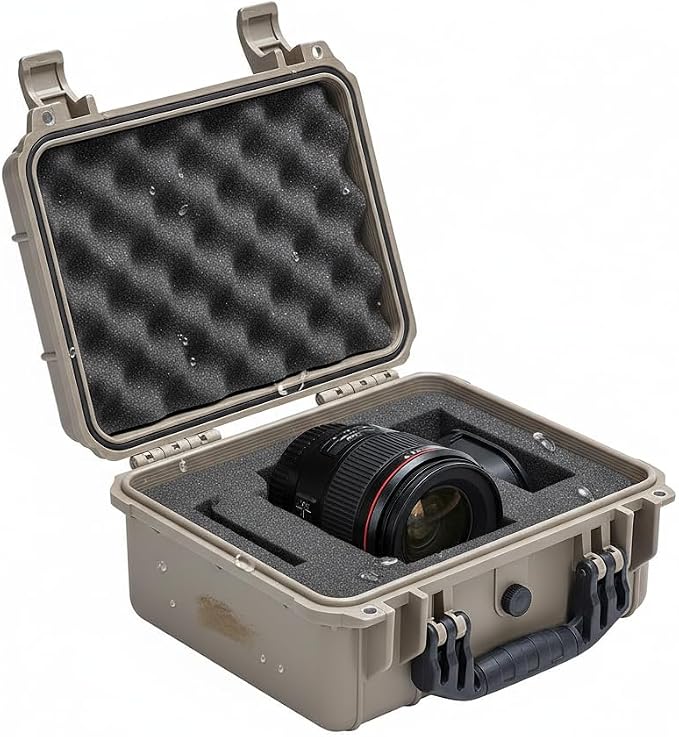 MEIJIA Portable All Weather Waterproof Protective Case,Hard Case,Camera Case With Customized Fit Foam,Fit Use of Drones,Camera,Equipments,Pistols,13.35 x11.63x5.98inches (Desert Tan)