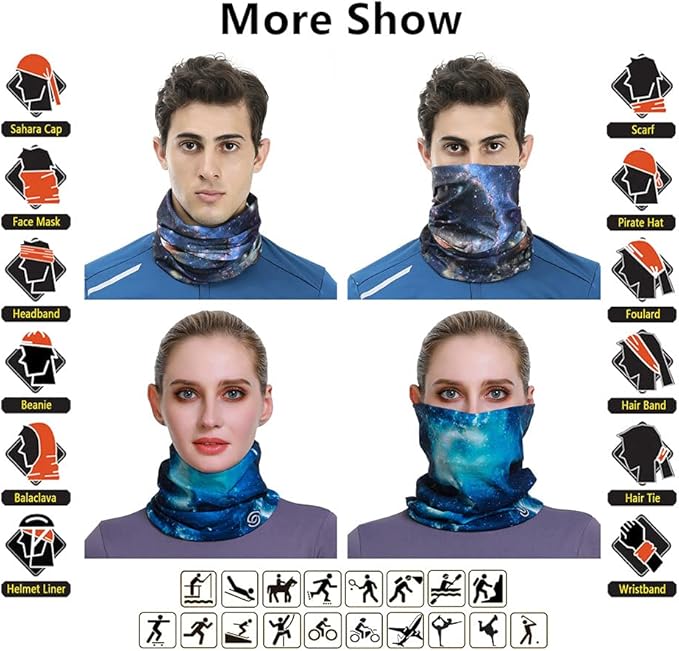 VANCROWN Headband Neck Gaiter Head Wrap Headwear Face Mask Magic Scarf Bandana for Men and Women
