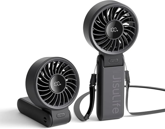 JISULIFE Handheld Fan Life7 – Ultimate Flexibility: Wide & Strong Airflow, 13H Max Cooling, 3600mAh Rechargeable, 5-Speed, LED Display, 3 IN 1 Portable Fan for Travel, Concerts, Sports Events(Black)