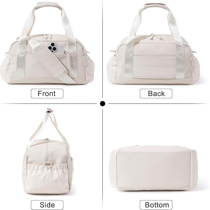 Bucosd Small Gym Bag for Women, Mini Crossbody Gym Duffle Bag with Wet Compartment, Carry on Gym Tote Bag for Workout Dance Sport Travel (Medium-Beige)