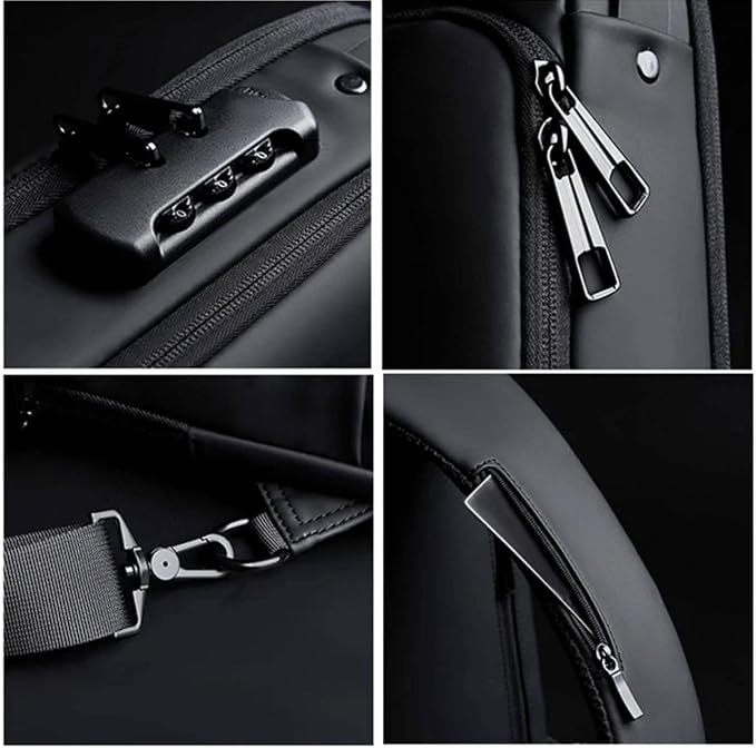Waterproof Polyester Slim Unisex Crossbody Sling Bag Chest Backpack Men's Shoulder Bag, Leisure Travel Handbag, Hard Shell Anti-Theft Chest Bag, Fashion Bag - Black & Golden, Standard