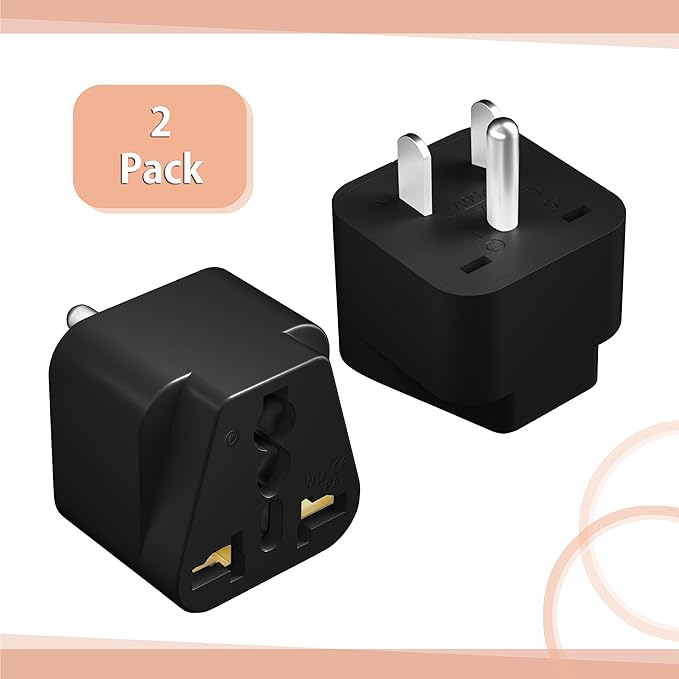 Bates- Universal Travel Plug Adapter, 2 Pack, Converts EU/UK/AU/Asia Plugs to USA Outlet, Europe to US Plug Adapter, UK to US Outlet, Compact Design for Home, Office