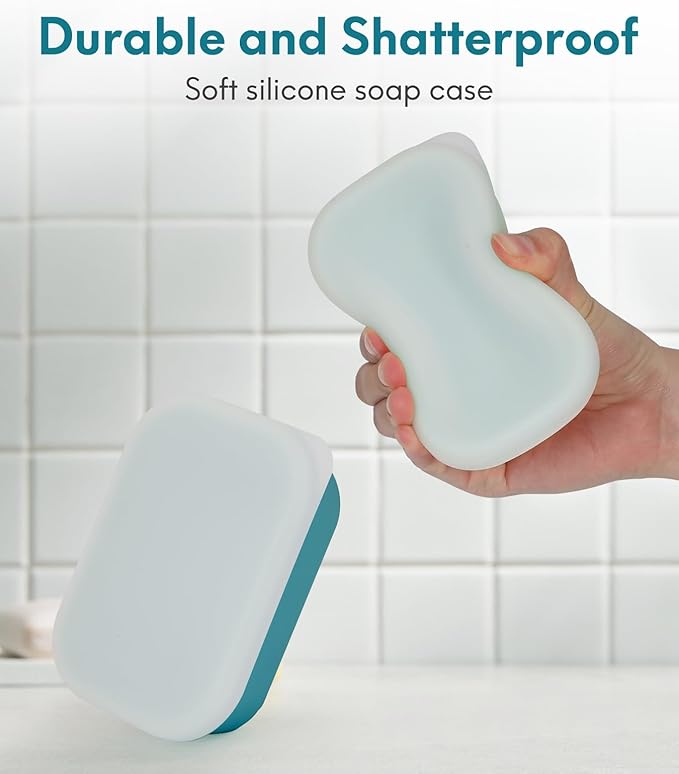 Quatish Large Leakproof Travel Soap Case, Solid Shampoo Bar Holder, Silicone Soap Box with Draining Layer, Enhanced Soap Container, Suitable for Camping, Gym, Bathroom, Outdoor Essentials, Green