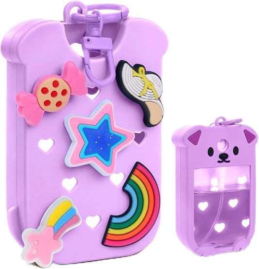 Mity rain Hand Sanitizer Spray Case Compatible With Touchland, Cute Silicone Hand Sanitizer Holder Keychain with 4 Charms, Portable Refillable Sanitizer Accessory, Gift for Women And Teens