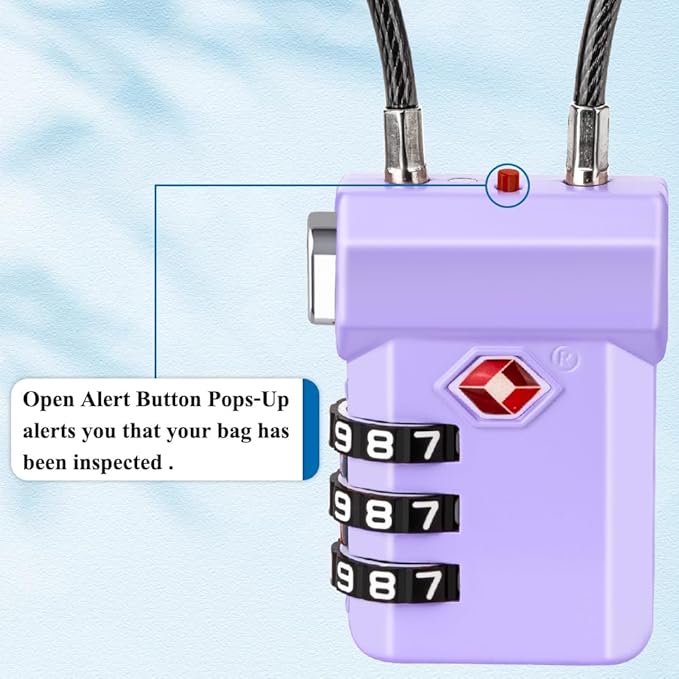 SURE LOCK TSA Approved Luggage Locks with Open Alert Indicator, 3 Digit Combination Cable Travel Lock for Suitcase, Backpack, Gym Locker, Toolbox, Carry On & Travel Bag