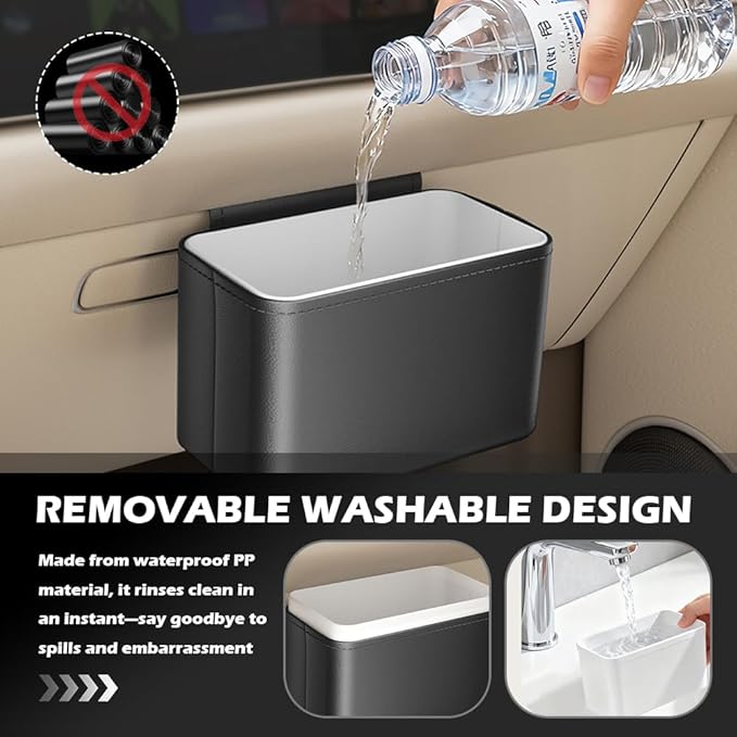 Removable Car Trash Can,Leak-Proof Cars Trash Bin with Rear Clamp Design for Car Storage Compartments,Large Capacity 2-in-1 Cars Garbage Can as Storage for Phones and Beverages