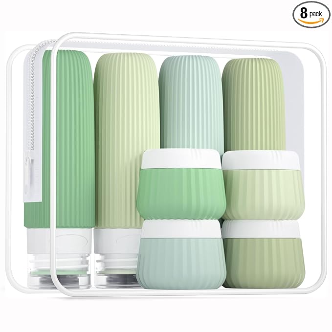 Mrsdry Travel Bottles 8 Pack, TSA Approved 3 oz Travel Containers with Clear Bag, Leak Proof Silicone Squeezable Essentials Jars