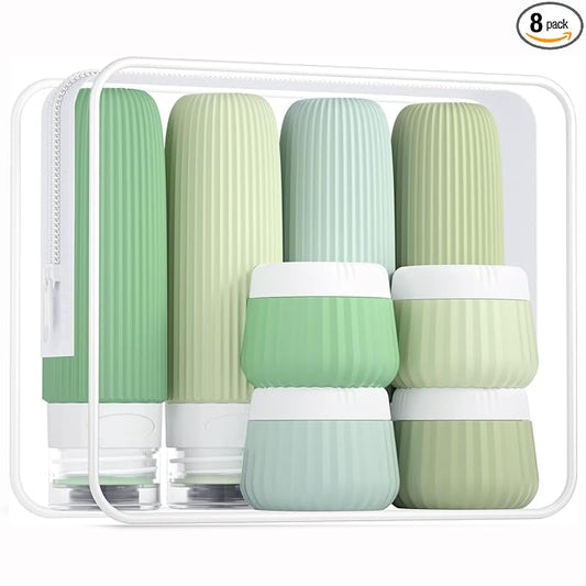 Mrsdry Travel Bottles 8 Pack, TSA Approved 3 oz Travel Containers with Clear Bag, Leak Proof Silicone Squeezable Essentials Jars