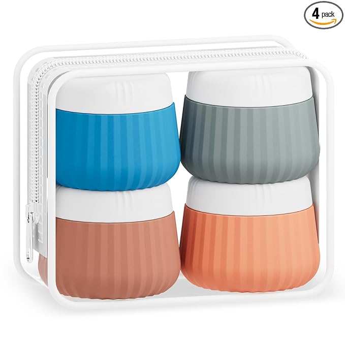 Mrsdry Travel Containers for Toiletries 4 Pack, TSA Approved Travel Size Toiletries, Travel Size Containers, With Clear Bag Leak Proof Silicone Jars, Travel Essentials Creams Jars Carrying Small Items